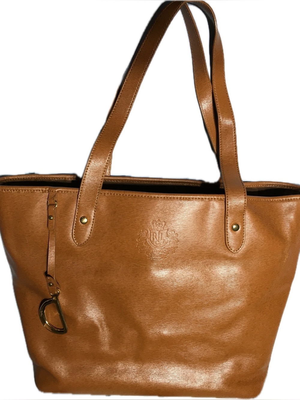 Ralph Lauren Saffiano Leather Shoulder Handbag Tote w/Pouch Whiskey Brown